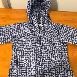 Blue Floral Patterned Hooded rain Jacket
